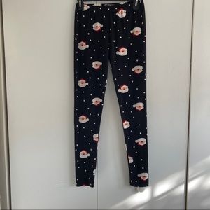 Black Christmas Leggings Santa Polka Dot Holiday